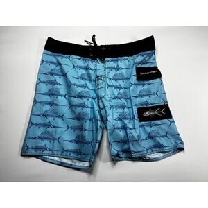 Tormenter Patriot Men's Blue Fish Print Performance Board Shorts - 36 (38x7.5)